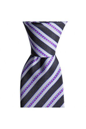 Gri çizgili 7,5 cm genişliğinde ipek kravat