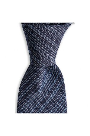 Koyu lacivert desenli 8 cm genişliğinde ipek kravat