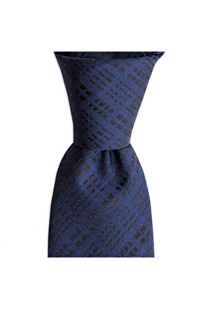 Lacivert Desenli  Ipek Kravat 6 Cm Genişliğinde