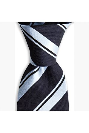 Siyah çizgili 8 cm genişliğinde ipek kravat
