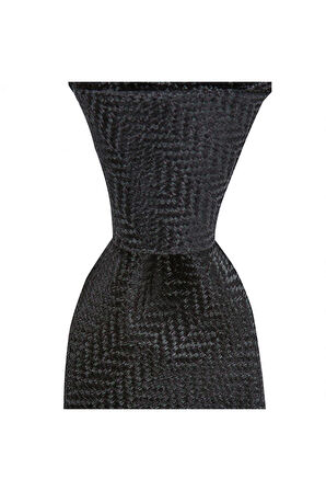 Siyah balıksırtı desenli 8 cm genişliğinde yün ipek karışımlı kravat