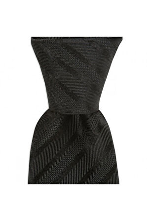 Siyah çizgili 7,5 cm genişliğinde ipek kravat