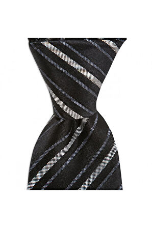Siyah çizgili 8 cm genişliğinde ipek kravat