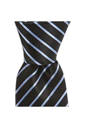 Siyah çizgili 7,5 cm genişliğinde ipek kravat