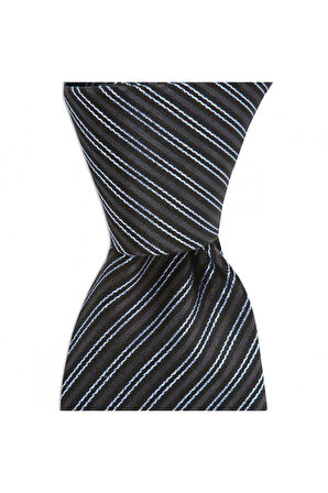 Siyah çizgili 7,5 cm genişliğinde ipek kravat