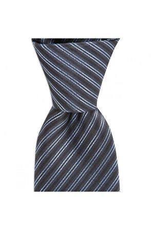 Koyu gri çizgili 7,5 cm genişliğinde ipek kravat