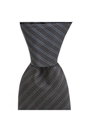 Koyu gri çizgili 7,5 cm genişliğinde ipek kravat