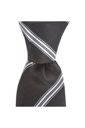 Gri çizgili 7,5 cm genişliğinde ipek kravat