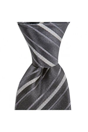 Gri çizgili 8 cm genişliğinde ipek kravat