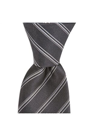 Gri çizgili 7,5 cm genişliğinde ipek kravat