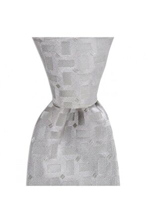 Açık gri desenli  8 cm genişliğinde ipek kravat