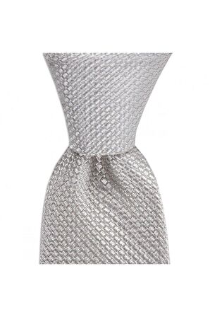 Açık gri desenli 8 cm genişliğinde ipek kravat