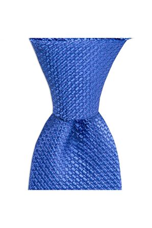 Saks mavi desenli 8 cm genişliğinde ipek kravat