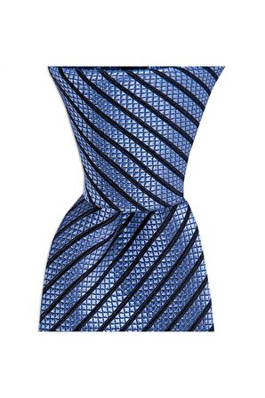 Mavi çizgili 8 cm genişliğinde ipek kravat