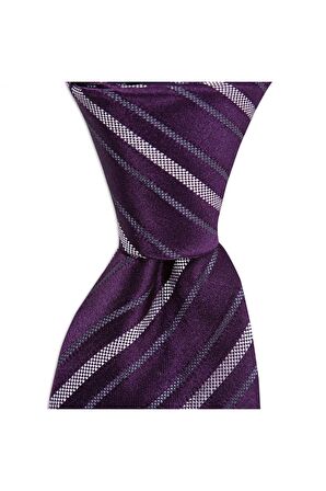 Mor çizgili 8 cm genişliğinde ipek kravat