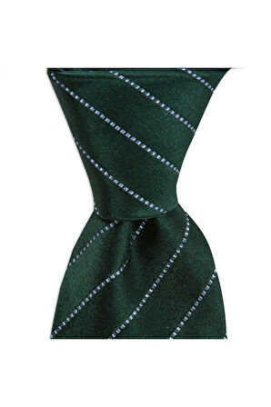 Yeşil çizgili 8 cm genişliğinde ipek kravat