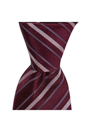 Bordo çizgili 8 cm genişliğinde ipek kravat