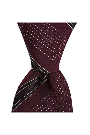 Bordo çizgili 8 cm genişliğinde ipek kravat