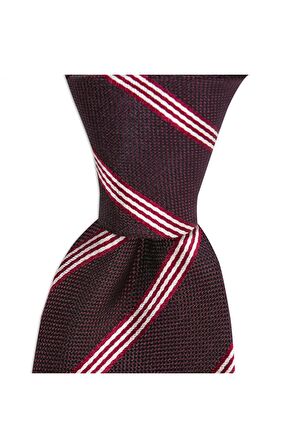 Bordo çizgili 8 cm genişliğinde ipek kravat