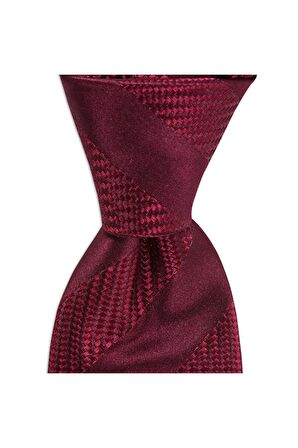 Bordo çizgili 8 cm genişliğinde ipek kravat