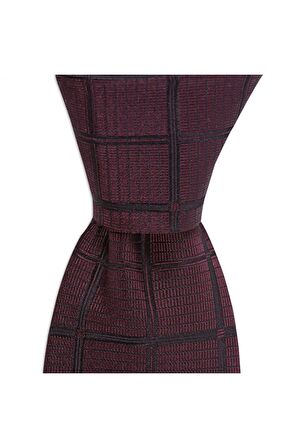 Bordo desenli 8 cm genişliğinde ipek kravat
