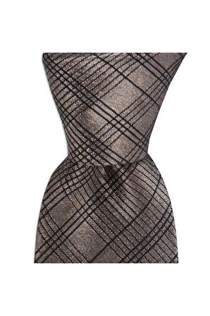 Bronz rengi desenli 8 cm genişliğinde ipek kravat