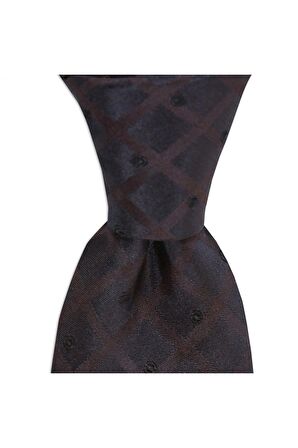 Kahverengi desenli 8 cm genişliğinde ipek kravat