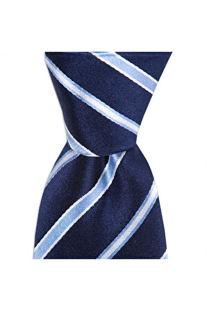 Lacivert çizgili 7,5 cm genişliğinde ipek kravat