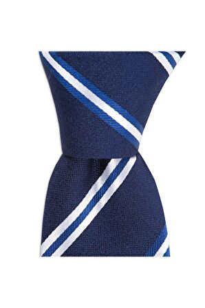Lacivert çizgili 7,5 cm genişliğinde ipek kravat