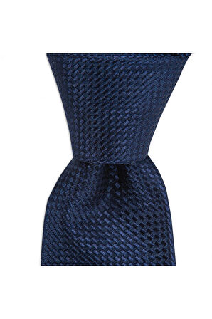 Lacivert desenli 7,5 cm genişliğinde ipek kravat