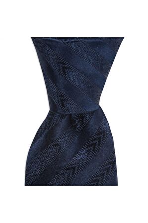 Lacivert çizgili 8 cm genişliğinde ipek kravat