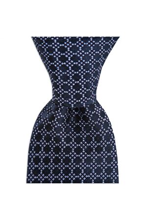 Lacivert desenli 8 cm genişliğinde ipek kravat