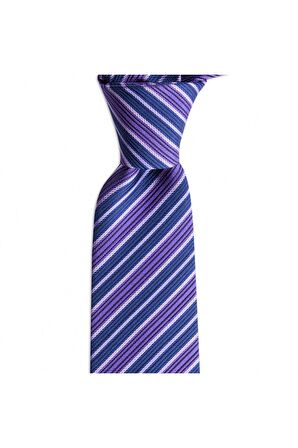 Lila çizgili 7,5 cm genişliğinde ipek kravat