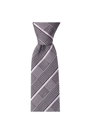 Siyah ekose desenli 7 cm genişliğinde ipek kravat