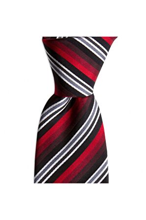 Siyah çizgili 7,5 cm genişliğinde ipek kravat