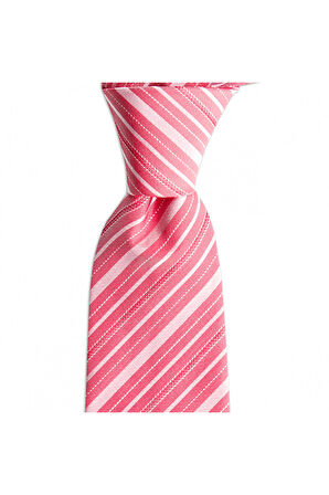 Somon rengi çizgili 8 cm genişliğinde ipek kravat