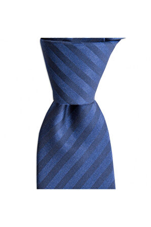 Lacivert çizgili 7,5 cm genişliğinde ipek kravat