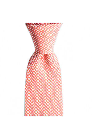 Turuncu desenli 8 cm genişliğinde ipek kravat