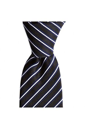 Siyah çizgili 7,5 cm genişliğinde ipek kravat
