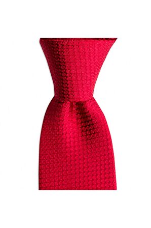 Kırmızı desenli 7,5 cm genişliğinde ipek kravat