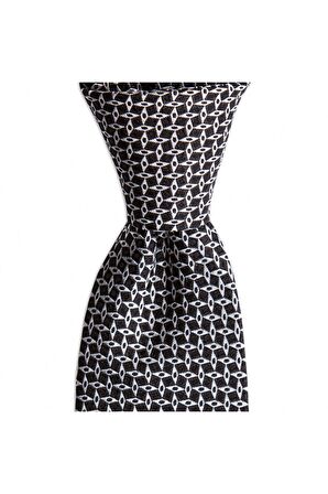 Siyah desenli 7,5 cm genişliğinde ipek kravat