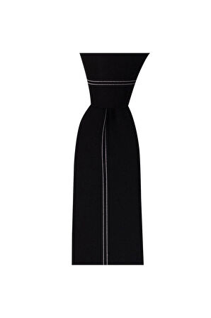 Siyah panel desenli  7 cm genişliğinde ipek kravat