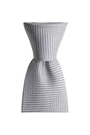 Gri desenli 8 cm genişliğinde ipek kravat