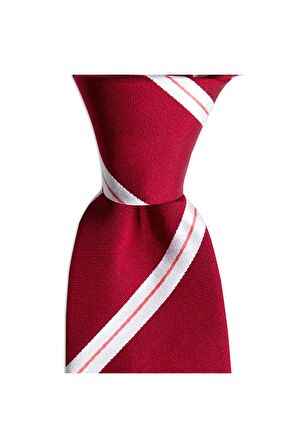 Kırmızı çizgili 8 cm genişliğinde ipek kravat