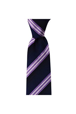 Lila çizgili 7,5 cm genişliğinde ipek kravat