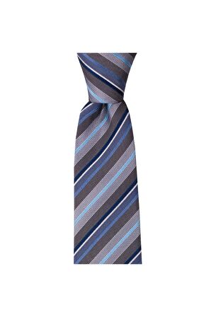 Açık gri çizgili 7,5 cm genişliğinde ipek kravat