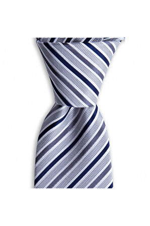 Beyaz çizgili 7,5 cm genişliğinde ipek kravat