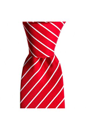 Kırmızı çizgili 7,5 cm genişliğinde ipek kravat
