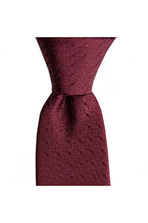 Bordo desenli 7,5 cm genişliğinde ipek kravat