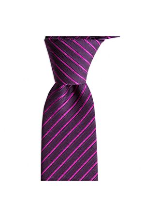 Mor çizgili 7,5 cm genişliğinde ipek kravat